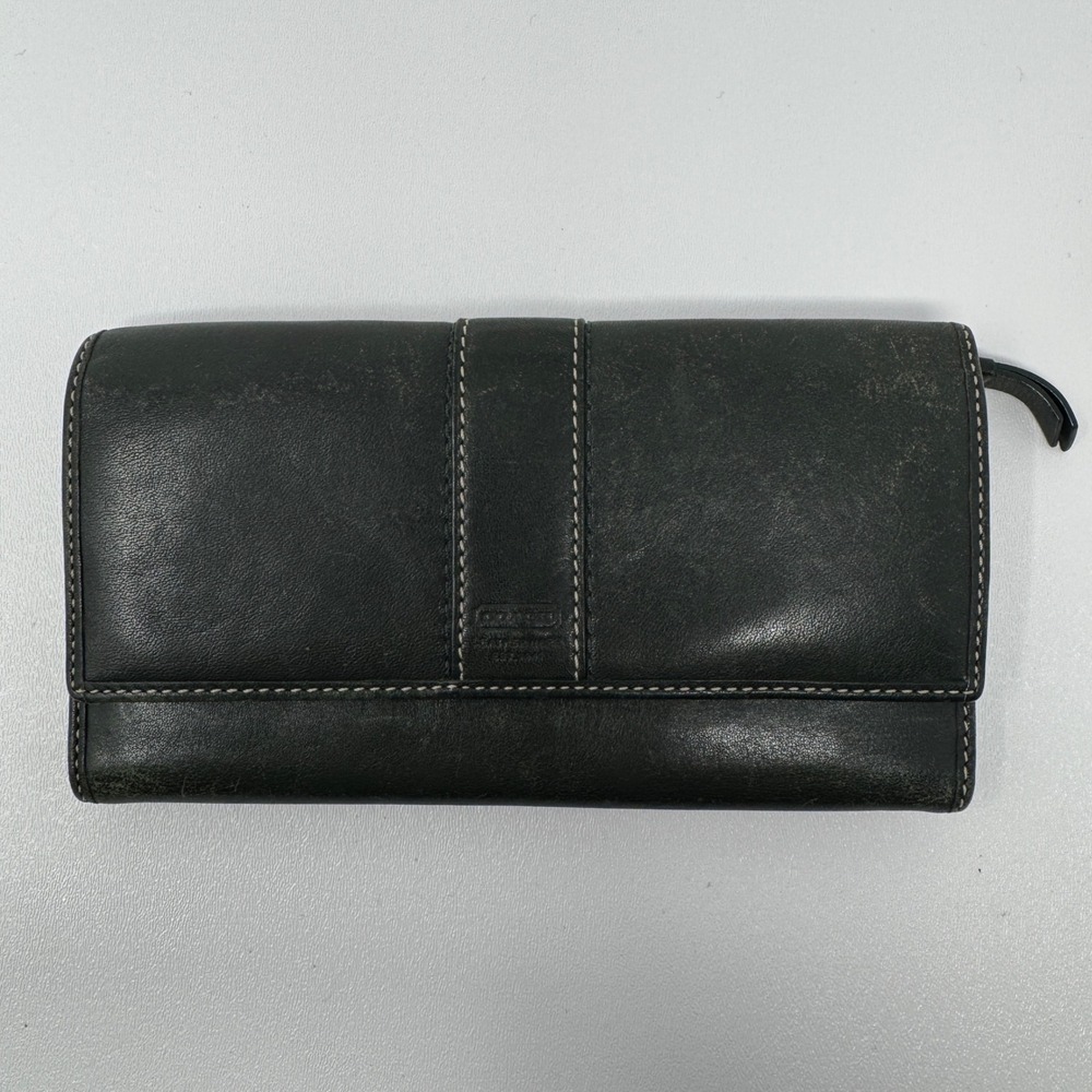 Coach Vintage Green Leather Slim Envelope Wallet Green Interior Contrast Stitch